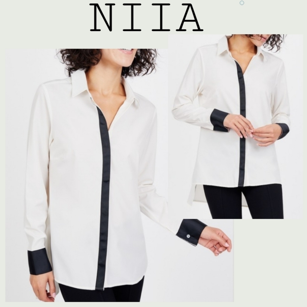 NiiaContrast Button Down blouse. Sz Med